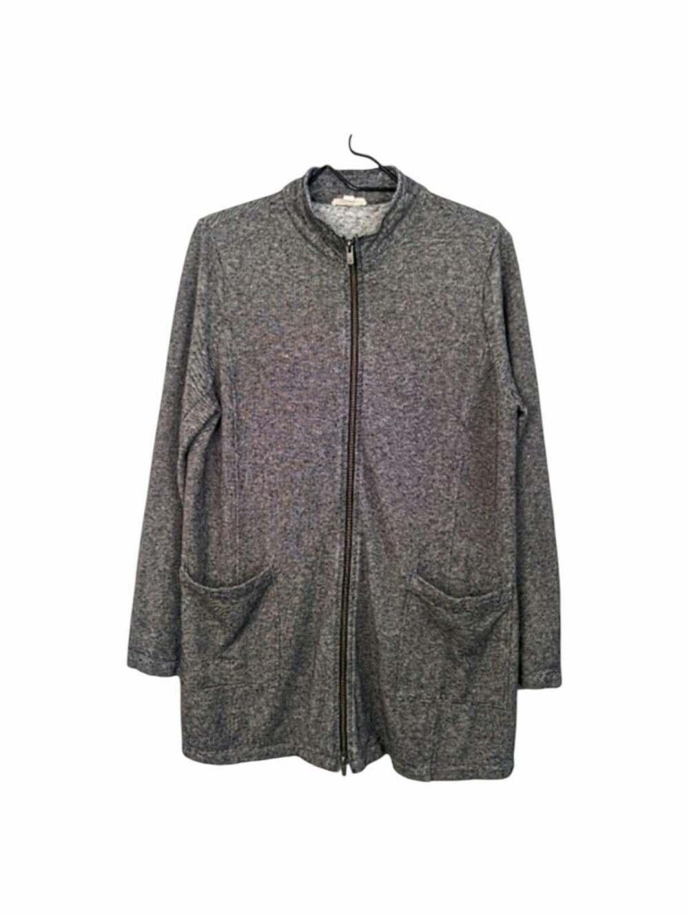 Eileen Fisher Hemp & Organic Cotton Full Zip Sweater Jacket Size M Gray Striped